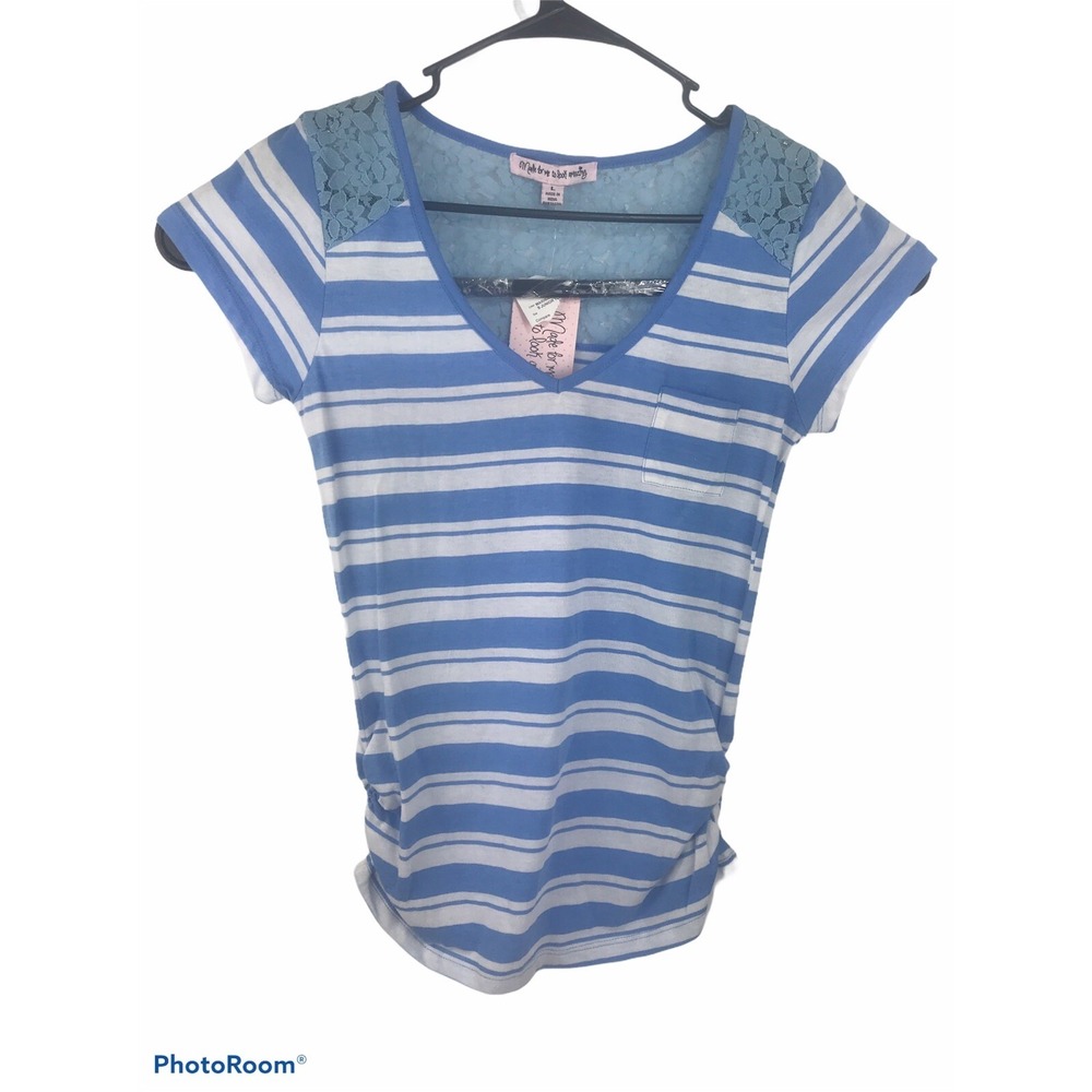 NWT Made For Me To Look Amazing Womens‎ Large Striped Short Sleeve Shirt